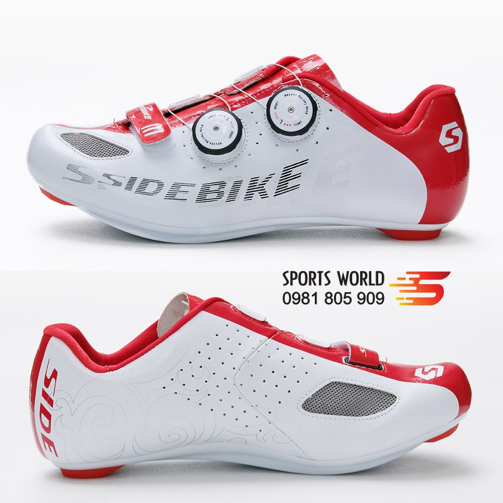 Giày can đạp xe 2 khóa vặn, dòng Road SD002 SIDE BIKE màu Trắng đỏ