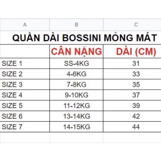 [RẺ ĐẸP] SET 10 QUẦN DÀI CHỤC BOSSINI COTTON MÁT CHO BÉ