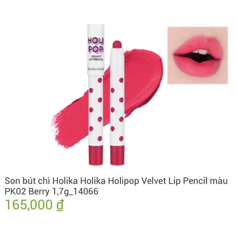 Son Bút Chì Holika Holika Holipop Velvet Lip Pencil có dưỡng môi, lâu trôi