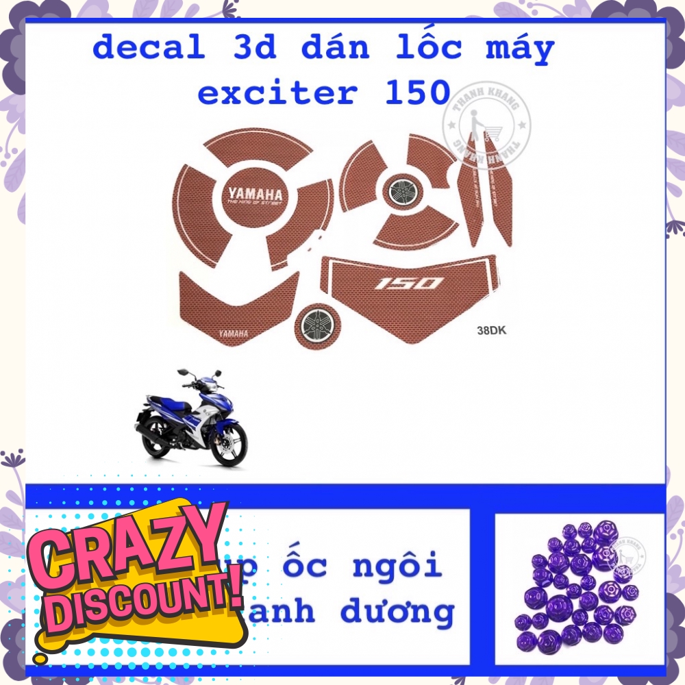 Decal 3D dán lốc máy Exciter 150 đỏ thanh khang tặng bộ ốc ngôi sao trang trí màu xanh dương  006000968  006000584.