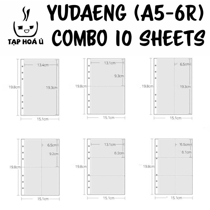 COMBO 10 TỜ SHEET YUDAENG CHO BÌA A5 - 6 CÒNG (NHIỀU LOẠI)