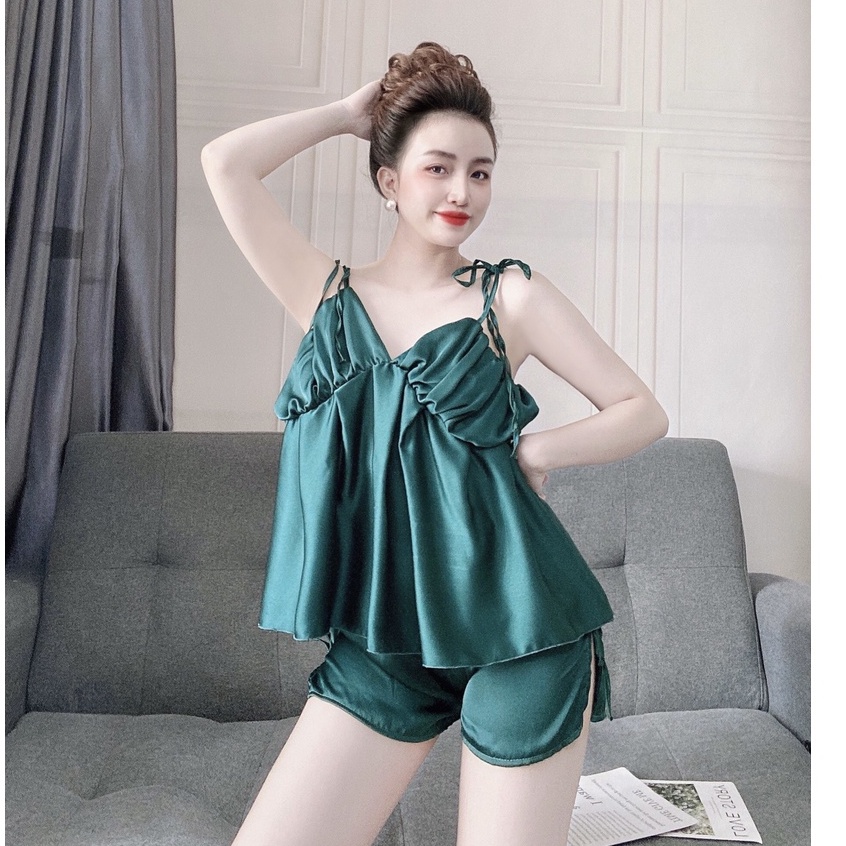 Đồ ngủ sexy /Set xếp ly ngực chất liệu lua satin cao cấp , freesize dưới 65 kg | BigBuy360 - bigbuy360.vn