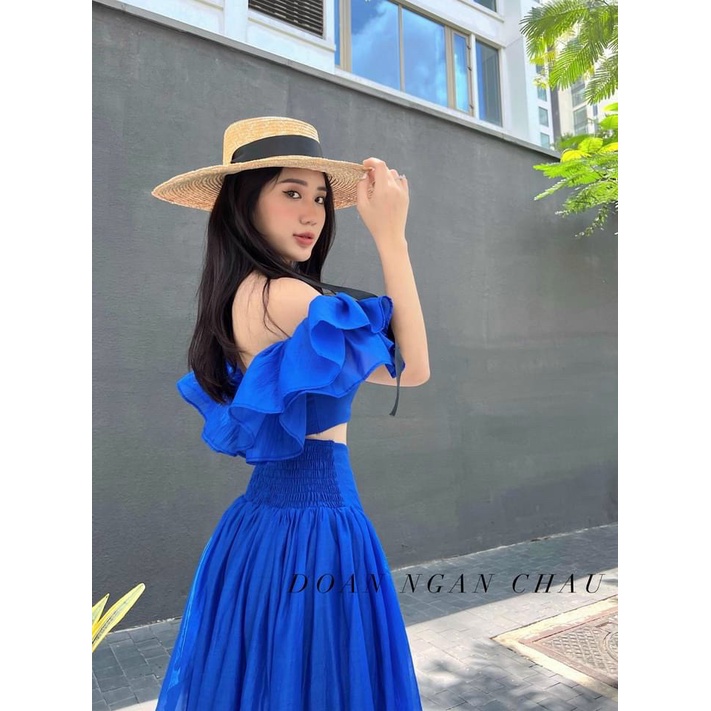 Sét Bộ 2 Món Áo Trễ Vai Kết Hợp Váy Xòe 2 Màu Chất Lụa Có Mút Ngục Mặc Đẹp Dáng Xinh [NEW UNISEX]