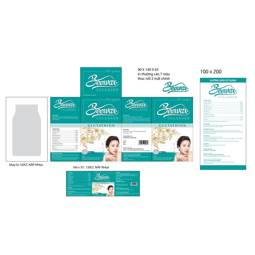 Viên Uống Trắng Da Tăng Cường Nội Tiết Tố Beewax Collagen Glutathion, dưỡng trắng toàn thân, giảm thâm nám, tàn nhang