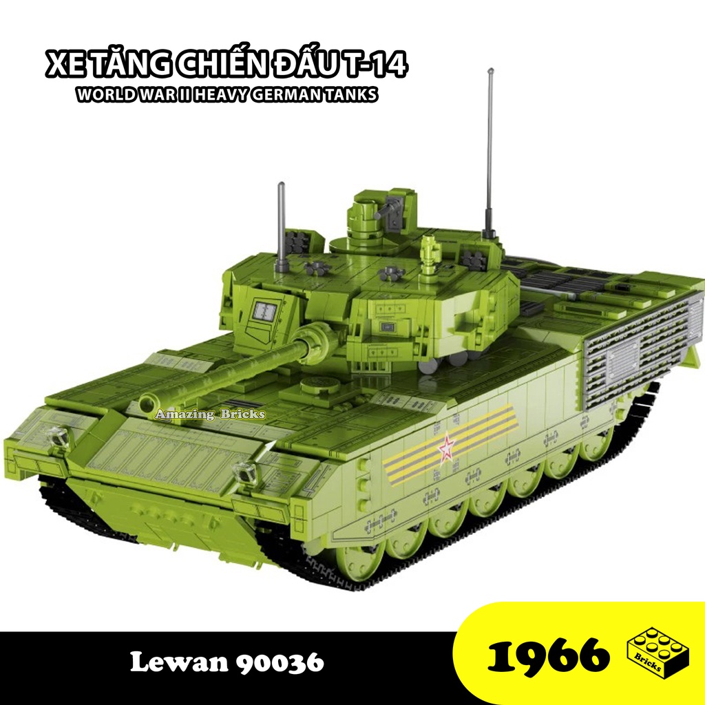 Đồ chơi Lắp ráp Xe Tăng T-14 Amata, Lewan LWCK 90036 Xếp hình thông minh, Mô hình quân sự