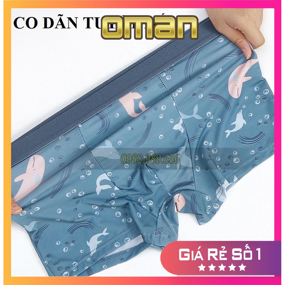 Quần lót BOXER nam cá heo xanh vải lụa băng tự nhiên 100% thoáng khí,co giãn cao cấp