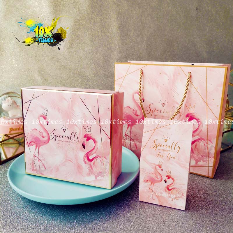 Set hộp túi giấy đựng quà tặng sang trọng hồng hạc  tặng sinh nhật bạn gái bạn trai đối tác, valentine, ngày lễ có quai