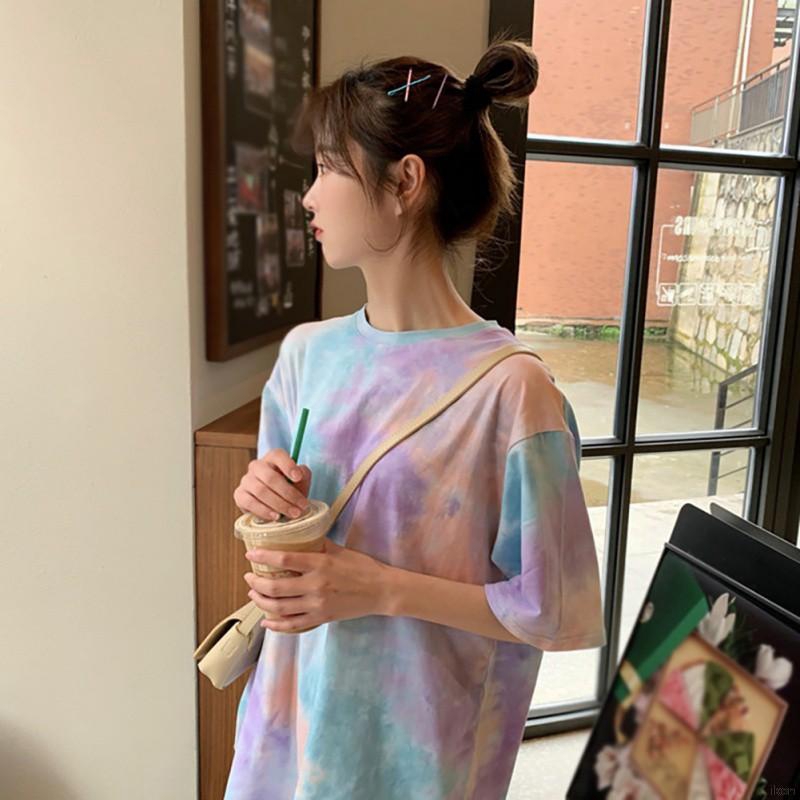 Áo thun nữ cổ tròn ngắn tay phối hoạ tiết M-2XL