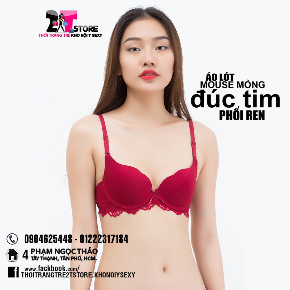 Áo Nâng Ngực Mouse Mỏng Đúc Tim Phối Ren (Đỏ)