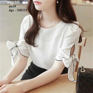 TOP177 SƠ MI NỮ TAY THẮT NƠ