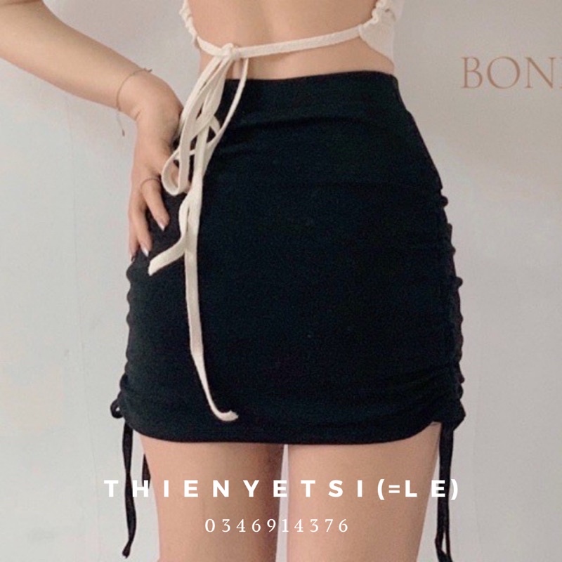 Chân váy RÚT DÂY HAI BÊN THUN LẠNH TY  dáng ngắn co giãn nữ-Thiên Yết
