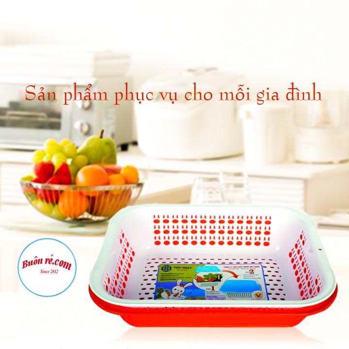 Rổ nhựa chữ nhật 2 lớp (3266) Việt Nhật đựng rau củ quả, Rổ úp cốc chén –Buôn rẻ 01392