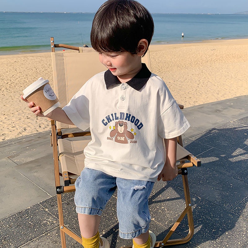 [Babycat Hàng Có Sẵn Bán Chạy Áo Thun polo Tay Ngắn Mùa Hè Phong Cách Hàn Quốc Nhật Bản Nhỏ 3 Phong Cách Hàn Quốc Dành Cho Bé Trai