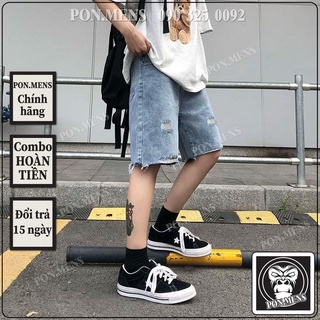 Quần short jean nam rách gấu ống rộng màu xanh 03 2107 Pon.mens