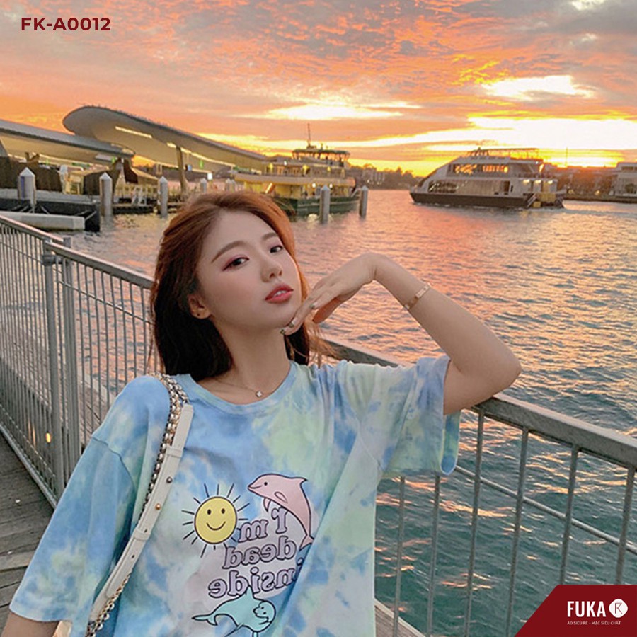 Áo thun nữ FUKA - Áo phông nữ loang màu cổ tròn cotton siêu xinh
