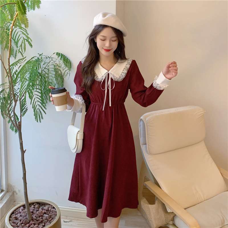 Đầm midi PERTY phong cách Hàn Quốc cổ điển thời trang mùa thu ngọt ngào xinh xắn dành cho nữ