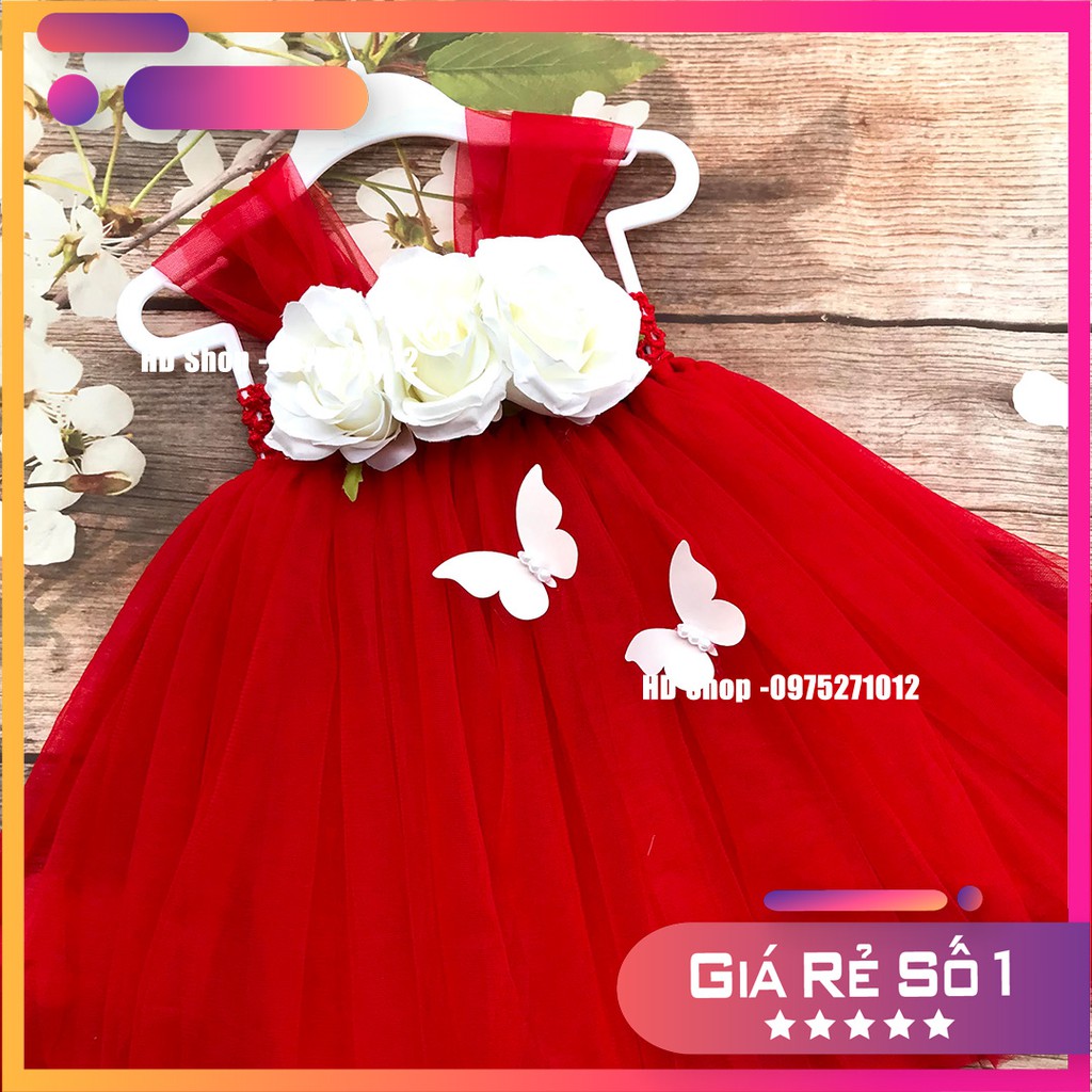Các Mẫu Váy Cho Bé Gái 🌸Hàng Thiết Kế🌸Đầm Cho Bé/ Đầm Đỏ Cho Bé Gái Đính Hoa Mẫu Đơn