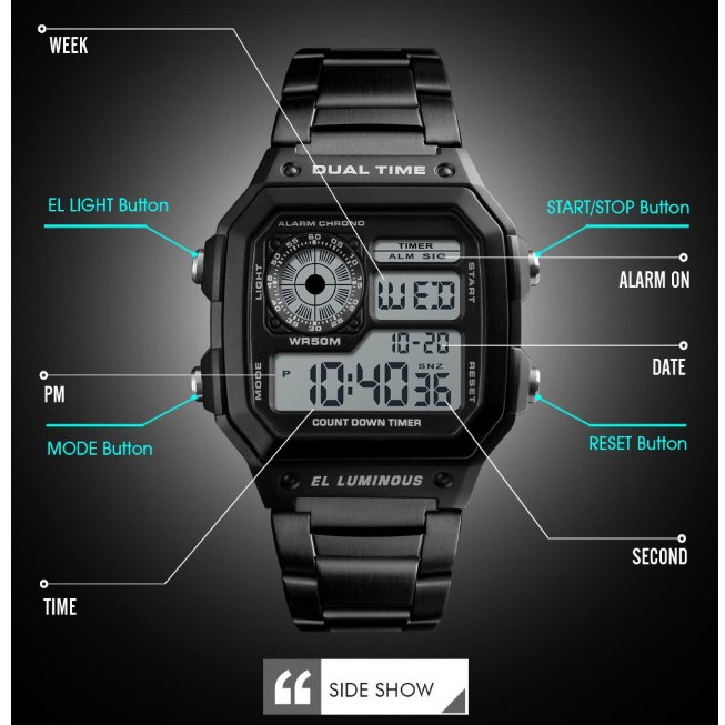 Đồng hồ nam điện tử dây thép không gỉ dual time Skmei 1335