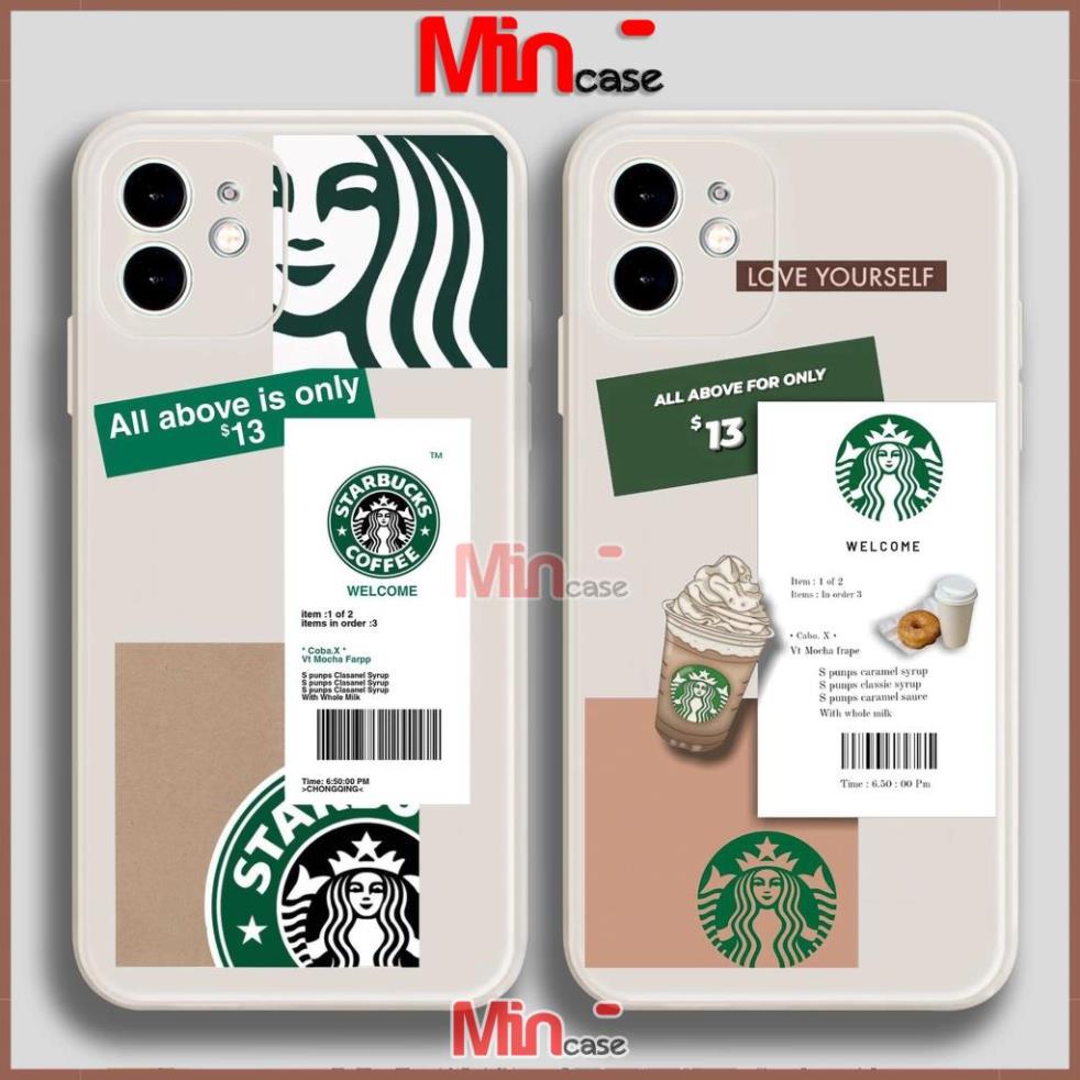 Ốp lưng iPhone cạnh viền vuông silicon mềm dẻo iphone 6/6s/7/8/X/XS/XR/11/12/13 Pro Plus Max cute hình trà sữa Starbucks