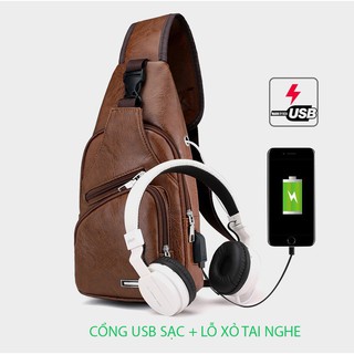 Túi đeo chéo nam da mềm tích hợp sạc ngoài usb đa năng nhiều ngăn