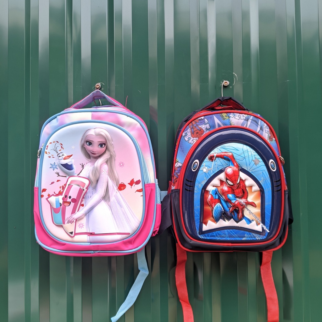 Balo chống gù lưng hình oto, siêu nhân,  công chúa in nổi 3D cho bé mẫu giáo, hàng dày đẹp