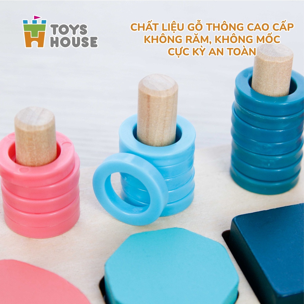 Bảng gỗ học chữ số, hình khối và tập đếm giáo dục sớm cho trẻ Toyshouse 574 Đồ chơi lắp ghép cho bé,