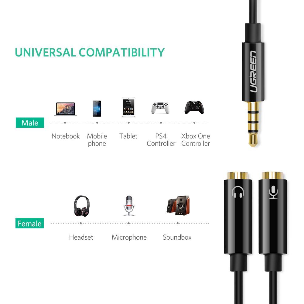 Cáp Chia 1 cổng Audio 3.5mm ra Tai nghe & Mic riêng biệt Cao Cấp UGREEN