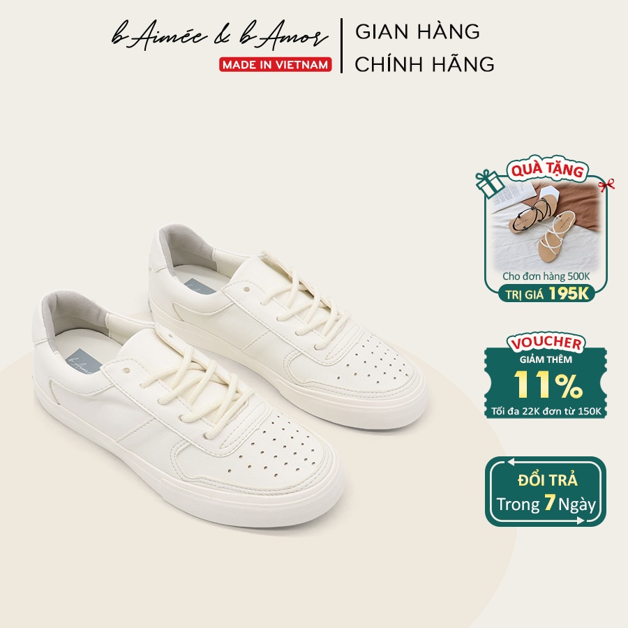 Giày thể thao nữ màu trắng đẹp dáng giày sneaker bata đế bằng cổ thấp thời trang bAimée &amp; bAmor - MS1408