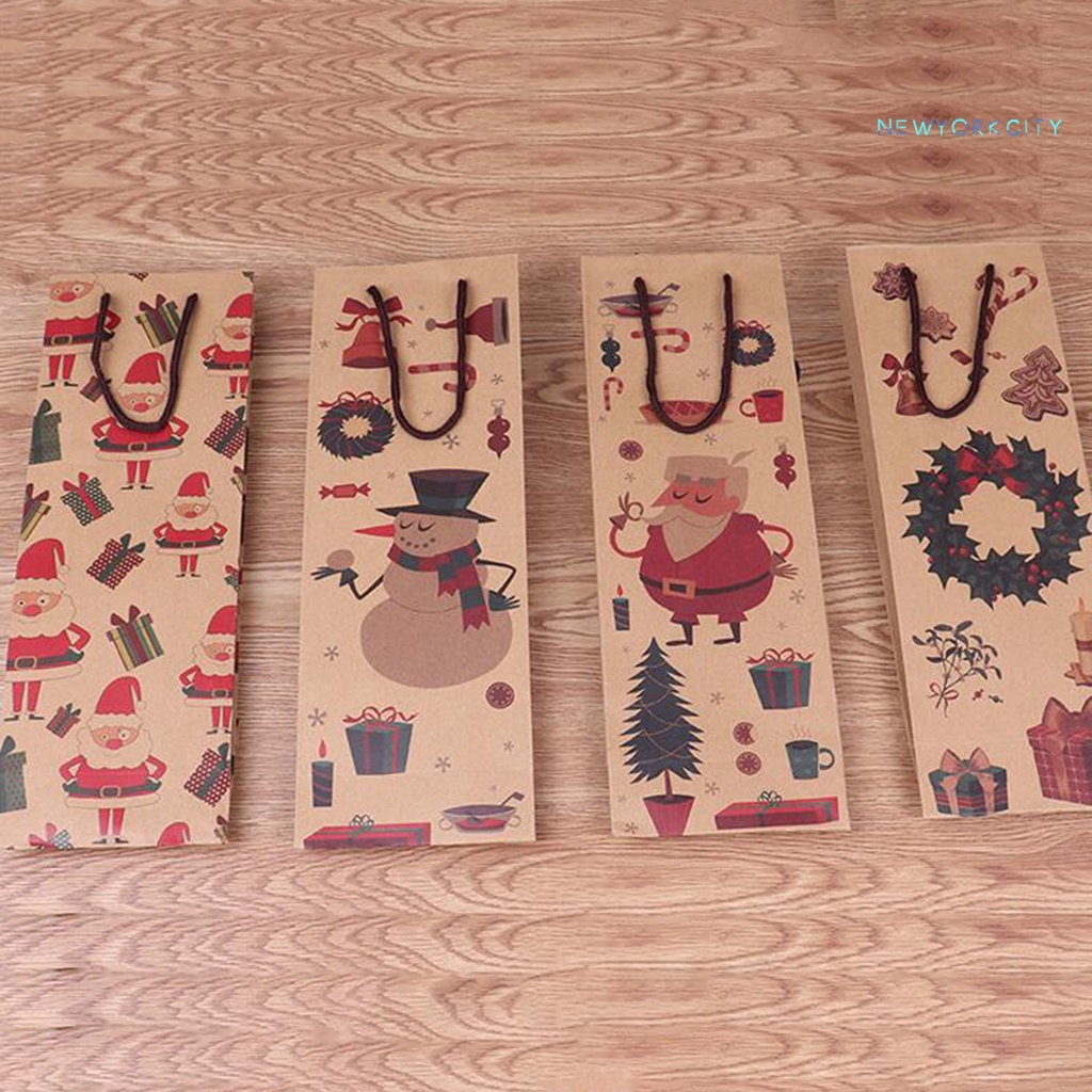 Túi Giấy Kraft In Họa Tiết Hoạt Hình Phong Cách Giáng Sinh Có Thể Tái Sử Dụng