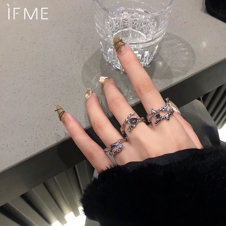 IF ME Bộ 3 Nhẫn Mở Mạ Bạc Hình Cành Cây Đính Đá Pha Lê Thời Trang Cho Nữ