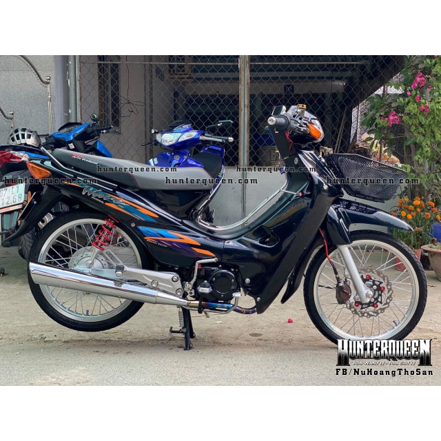 Tem rời dán xe WAVE Thái. Decal đen xanh phối màu cam nổi bật. Chống nước bền màu