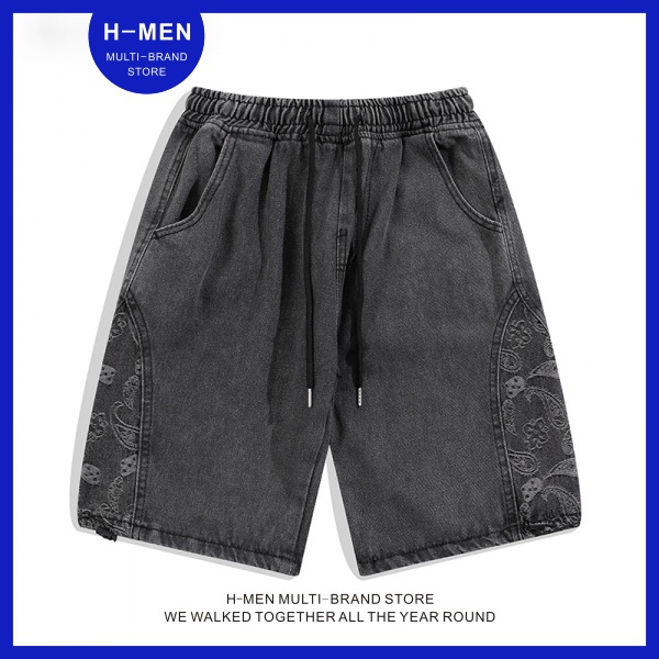 Quần Short Denim Ống Rộng Lưng Thun Phối Dây Rút Thời Trang Dành Cho Nam