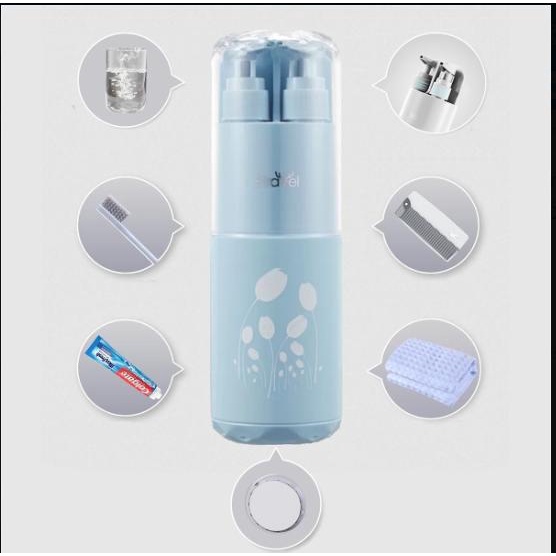 Bình du lịch đa năng 8 trong 1 đựng bàn chải, kem đánh răng, sữa tắm tặng kèm lược và gương