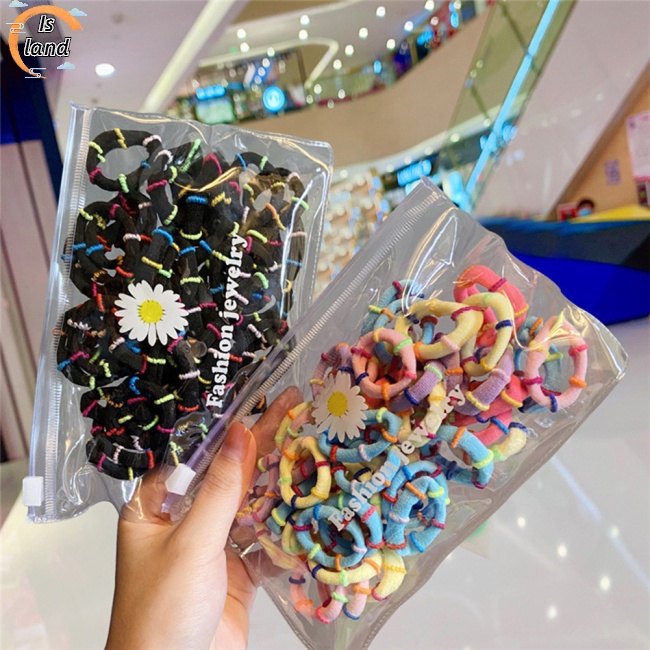 Set 50 Dây Cột Tóc Nylon Đính Hoa Cúc Nhỏ Nhiều Màu Xinh Xắn Cho Nữ