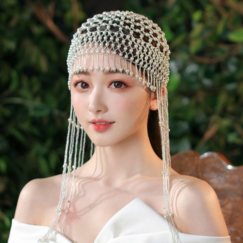 Han Mũ Lưỡi Trai Rỗng Đính Ngọc Trai Độc Đáo Cho Tiệc Tùng Gatsby