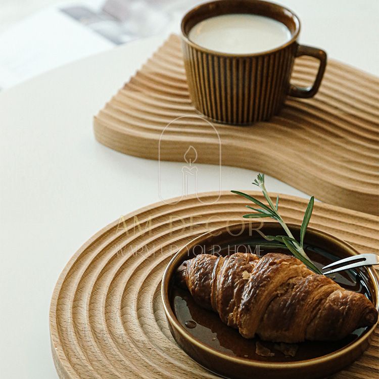 Khay gỗ sồi lượn sóng, khay trà chiều Bắc Âu decor trang trí phòng bếp sang trọng - AM Decor
