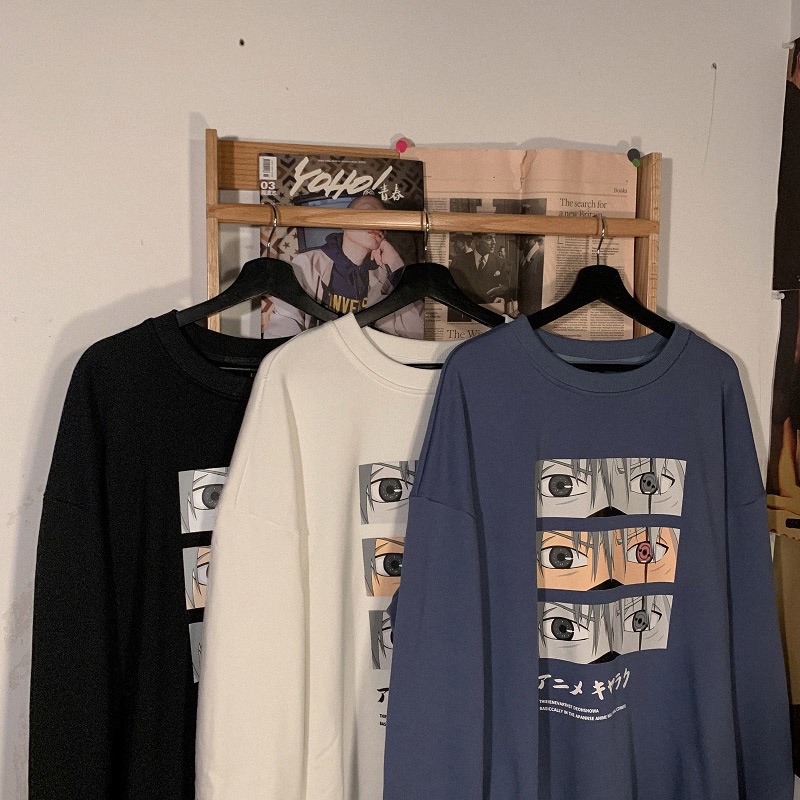 Áo sweater cổ tròn dáng rộng in họa tiết hoạt hình phong cách Hàn Quốc cá tính cho nam