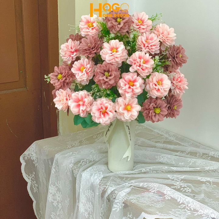 Hoa lua, bình hoa cúc Pháp cao cấp cắm sẵn cao 48cm trang trí phòng khách, bàn lễ tân, kệ tủ,...