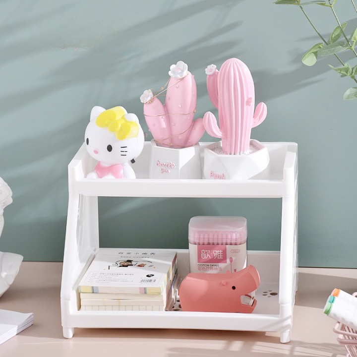 Kệ để đồ chân mèo 2 tầng bằng nhưa, giá để đồ mini chắc chắn tiện lợi