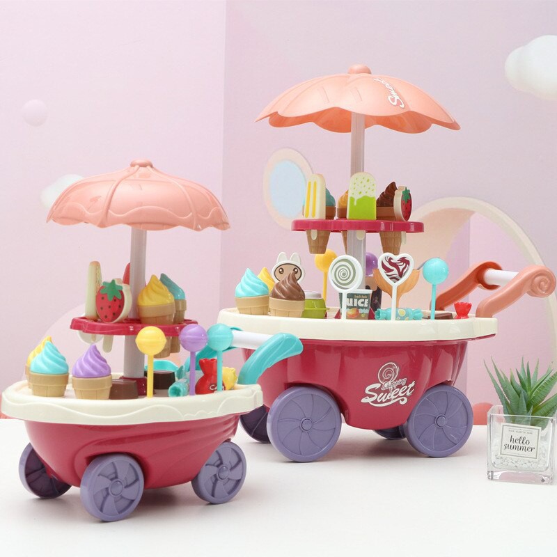 Bộ đồ chơi nấu ăn nhà bếp cho bé gái mẫu  đồ chơi quầy bán kem có trục xoay 360 độ, có nhạc đèn cho bé 668-54