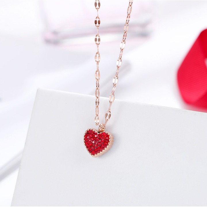 Dây chuyền (vòng cổ) titan mặt trái tim đính đá