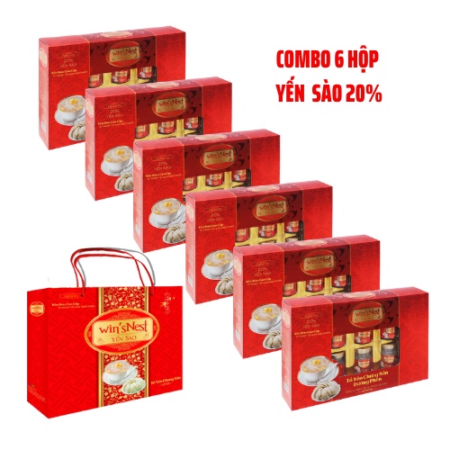 Thùng 6 hộp Yến sào win'sNest Tổ yến chưng sẵn đường phèn 20% (hộp 6 lọ)