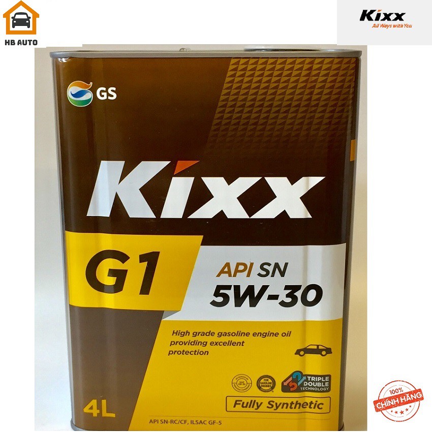 Dầu nhớt tổng hợp cao cấp Kixx G1 SN 5W30 4L Thùng thiếc Công nghệ Triple Double