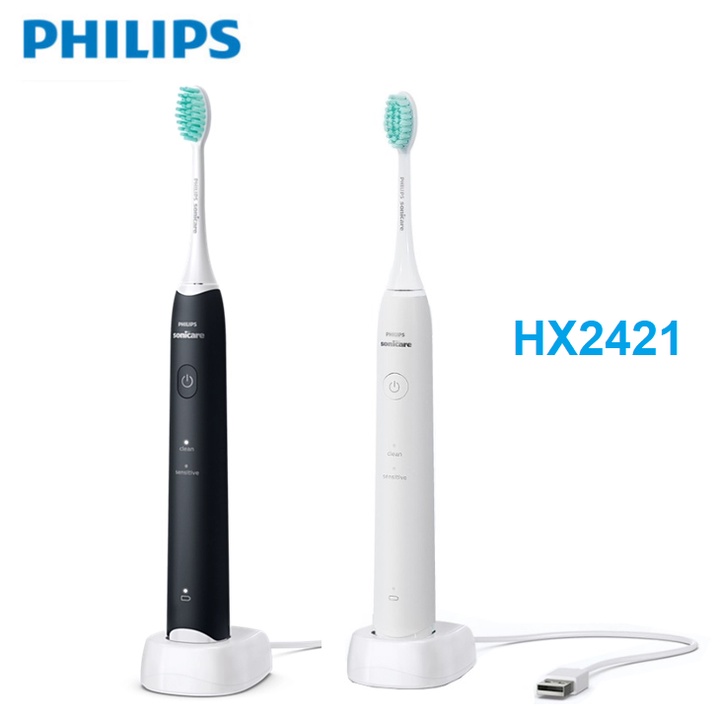 Bàn chải đánh răng điện Philips HX2421 - Công suất: 2W - 2 chế độ làm việc: Clean, Sensitive