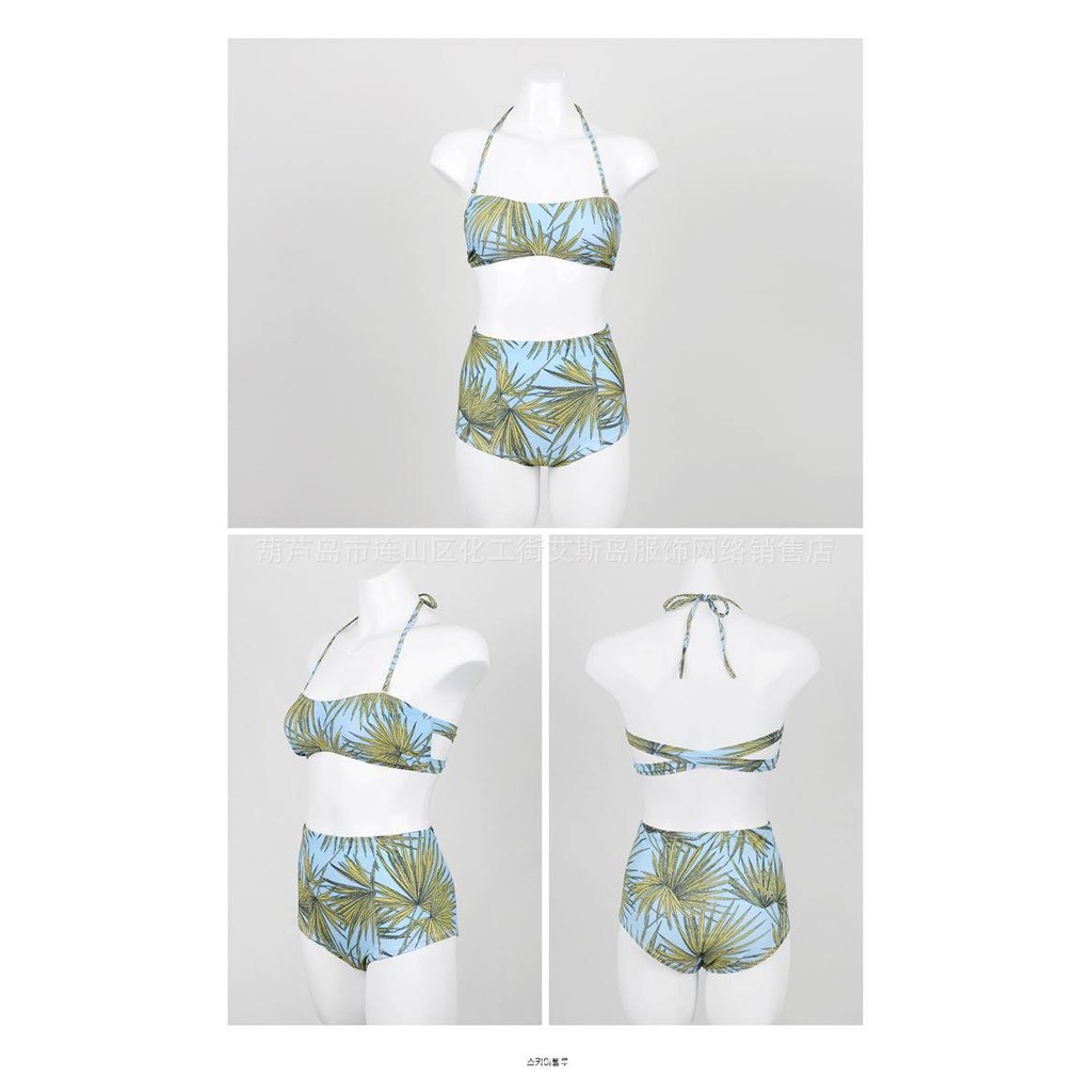 CÓ SẴN SET bikini eo cao họa tiết lá dừa | BigBuy360 - bigbuy360.vn