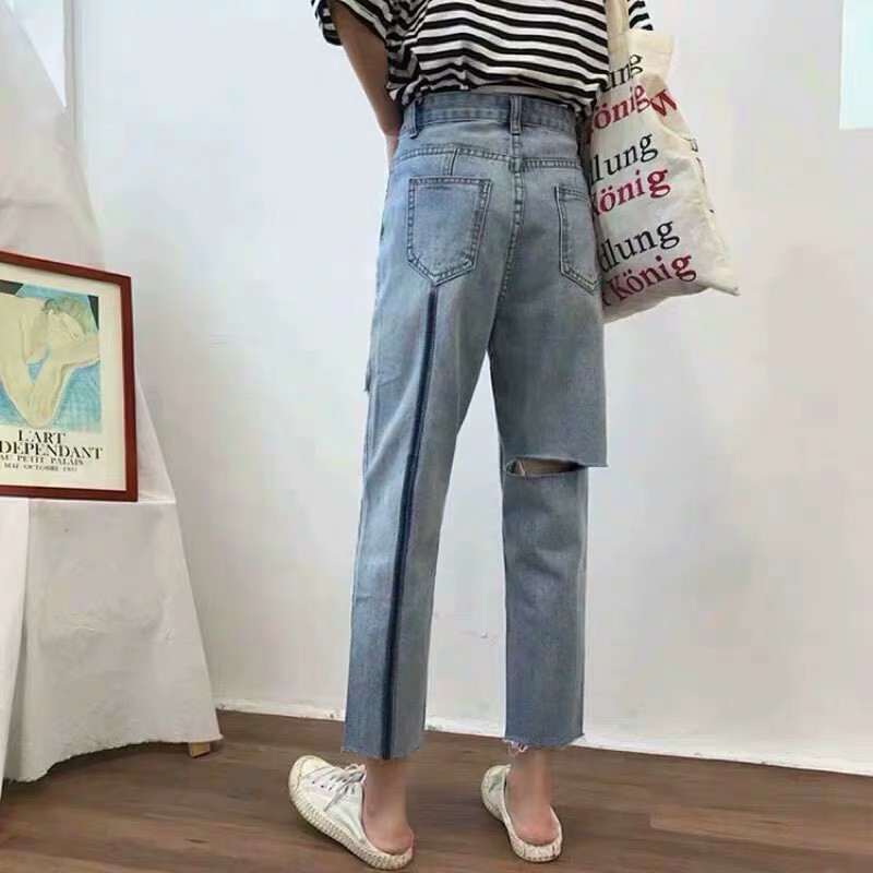 (Order-ảnh thật) Quần jeans kẻ sọc sau, rách trước rách sau, gấu rách siêu chất, độc, lạ, cá tính