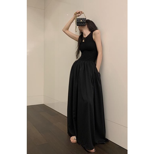 Đầm Thể Thao Sát Nách Dáng Dài Màu Đen Thời Trang Mùa Hè Cho Nữ