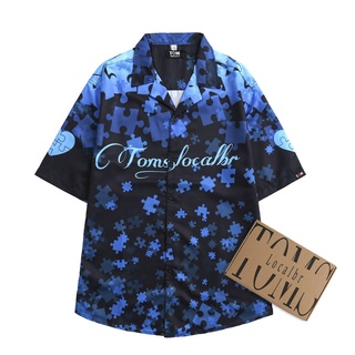 Áo Sơ Mi TÓM Nam/Nữ Fullbox họa tiết BLUE PUZZLE, vải lụa thoáng mát, không nhăn, form regulafit, sơ mi tay ngắn