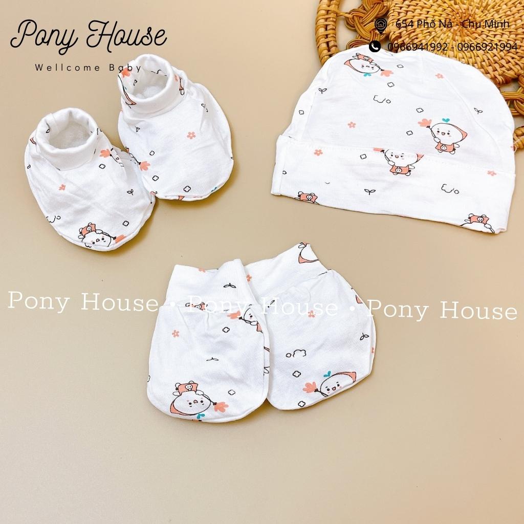 Set Mũ - Bao Tay - Bao Chân Sơ Sinh Chất Cotton Thun Lạnh Mềm Mại Cho Bé Trai, Bé Gái Sơ Sinh Từ 0-3 Tháng