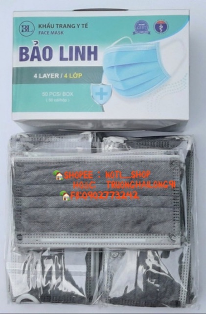 Khẩu Trang Y Tế Kháng Khuẩn Bảo Linh 1 hộp 50 cái- Nhiều Màu Xám Trắng Xanh